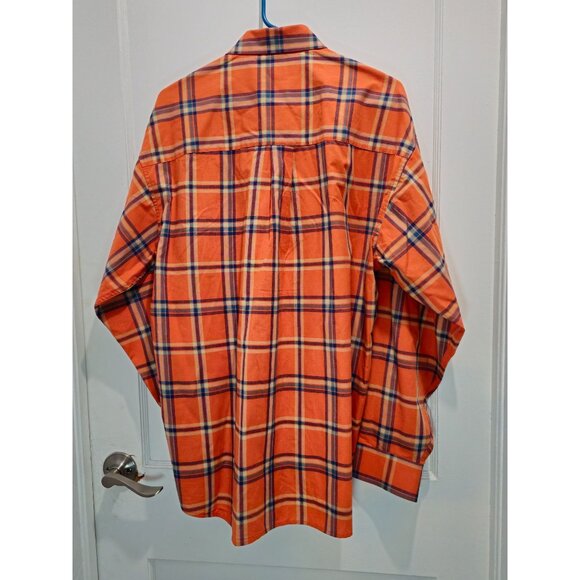 Haggar Forever New Mens L/G Orange Plaid Button-Up Shirt Fade-Resistant Wrinkle - Picture 10 of 13